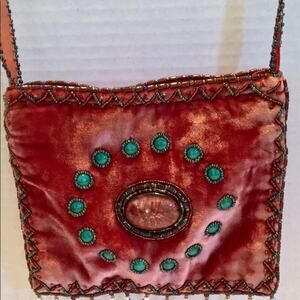 BOHO CHIC NEW SHIMMER VELVET PINK TASSELS BAG — COACHELLA -EVENING —TRAVEL